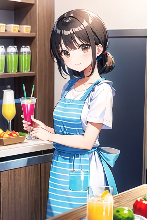 しましまエプロンの店員さん