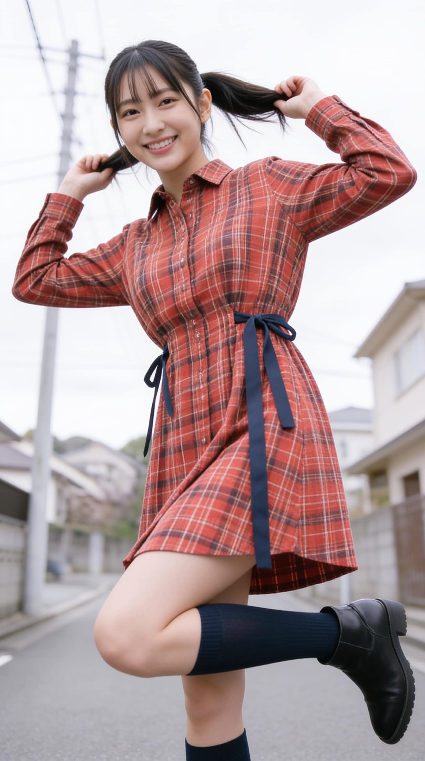 元気いっぱい！赤チェックのワンピース