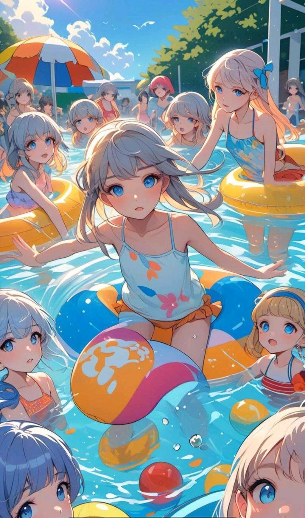 プールで遊ぶ小さな女の子たち