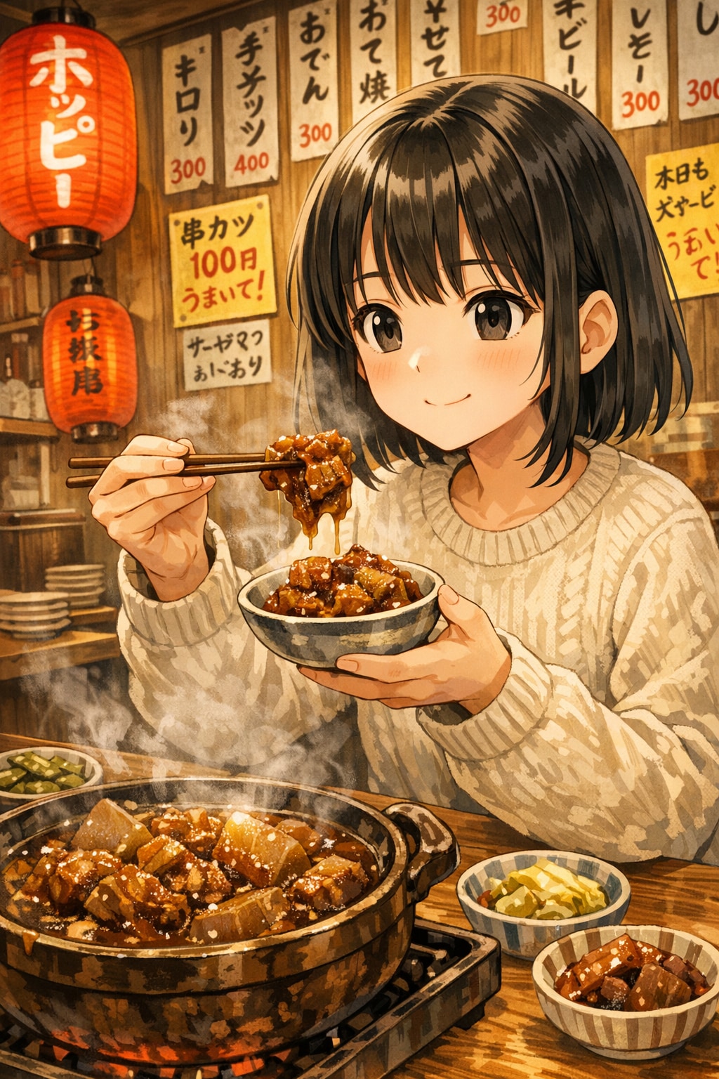 どて焼きを食べている女の子 | の人気AIイラスト・グラビア
