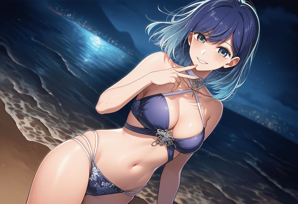 あかねと夜の海で