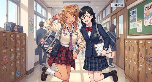 ギャルと委員長ベンチGemini | の人気AIイラスト・グラビア