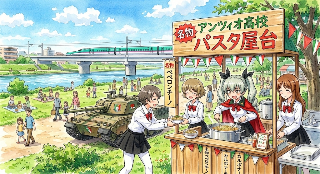 戦車のある風景（パスタ屋台）
