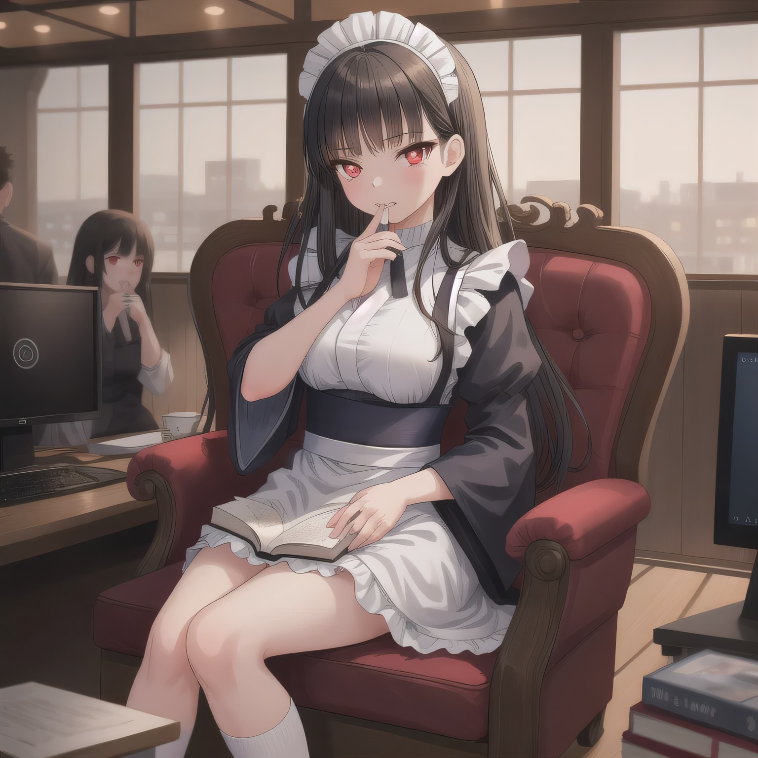 黒髪ロングで漫画喫茶の少女１７ | の人気AIイラスト・グラビア