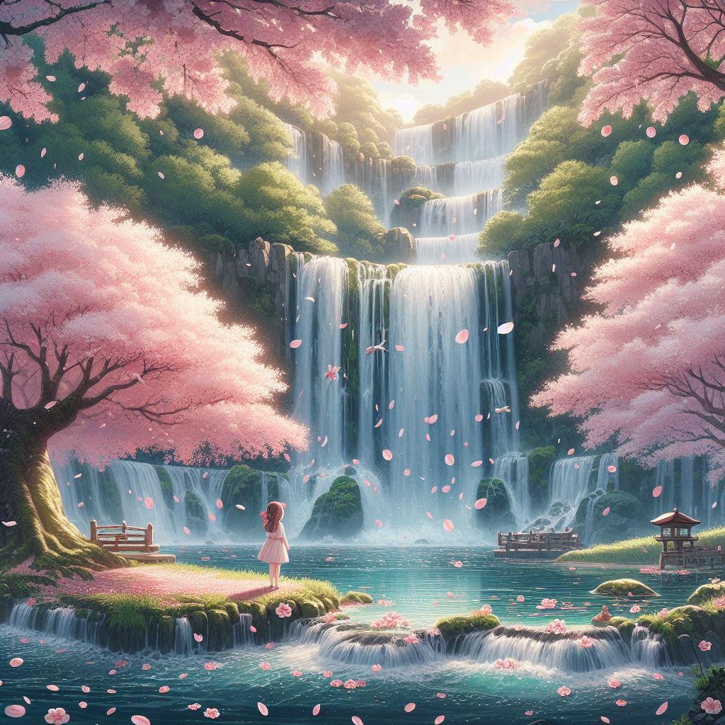 大滝と桜