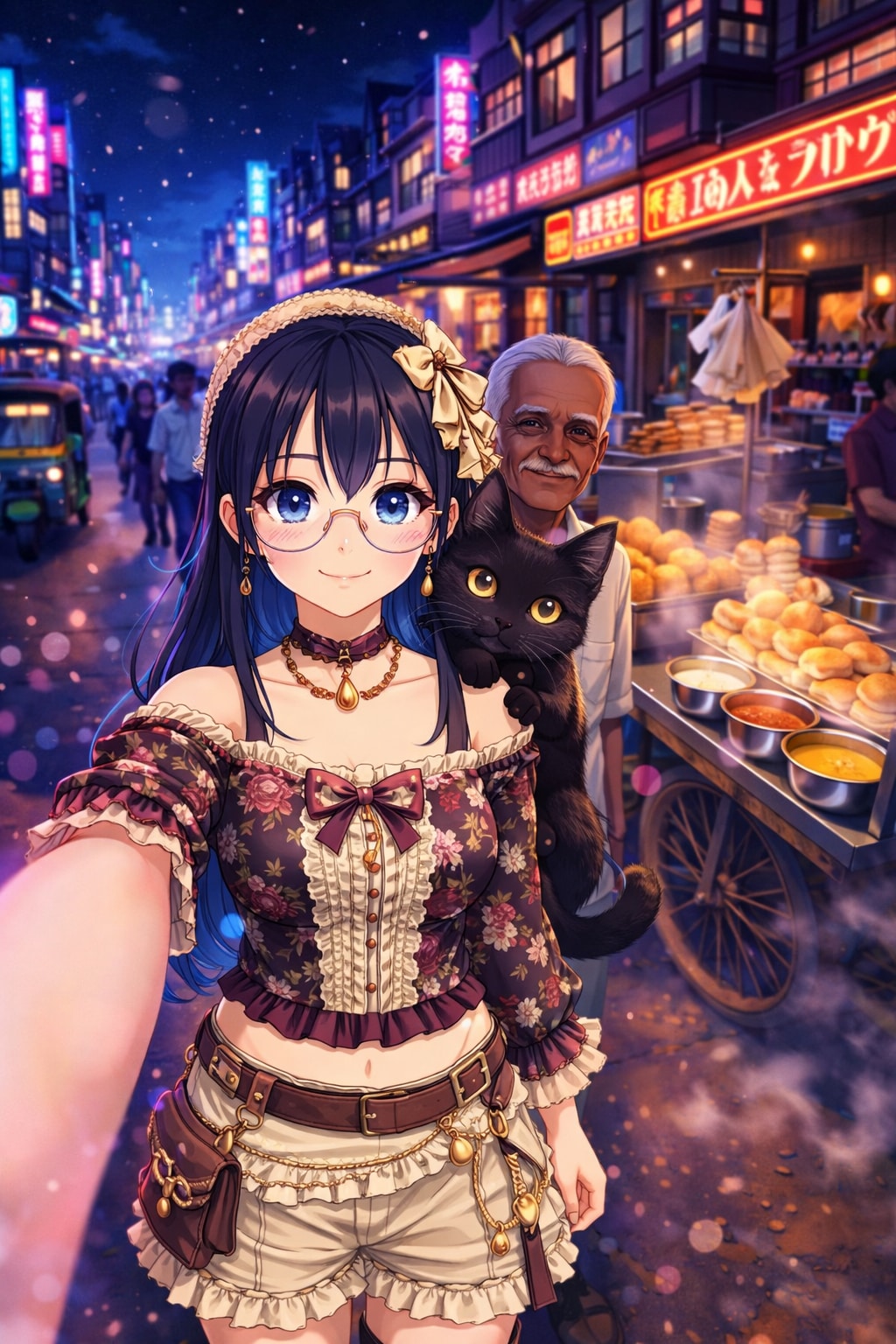 ネオン街で出会った小さな相棒と、夜の屋台スナップ