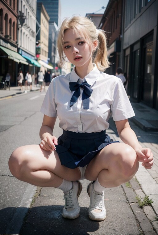 しゃがみ巨乳おねえさん　jkコス　金髪ver