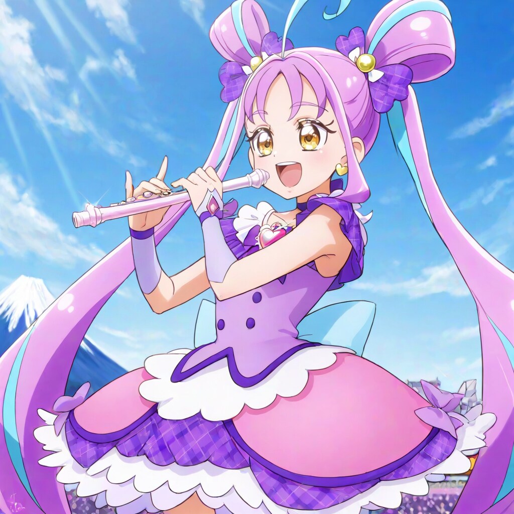 キュアキュンキュン、フルートを演奏しながら歌う