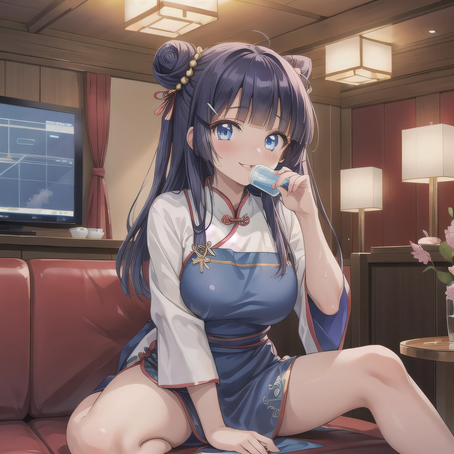 紫髪ツイン団子で中華服の少女３ | の人気AIイラスト・グラビア