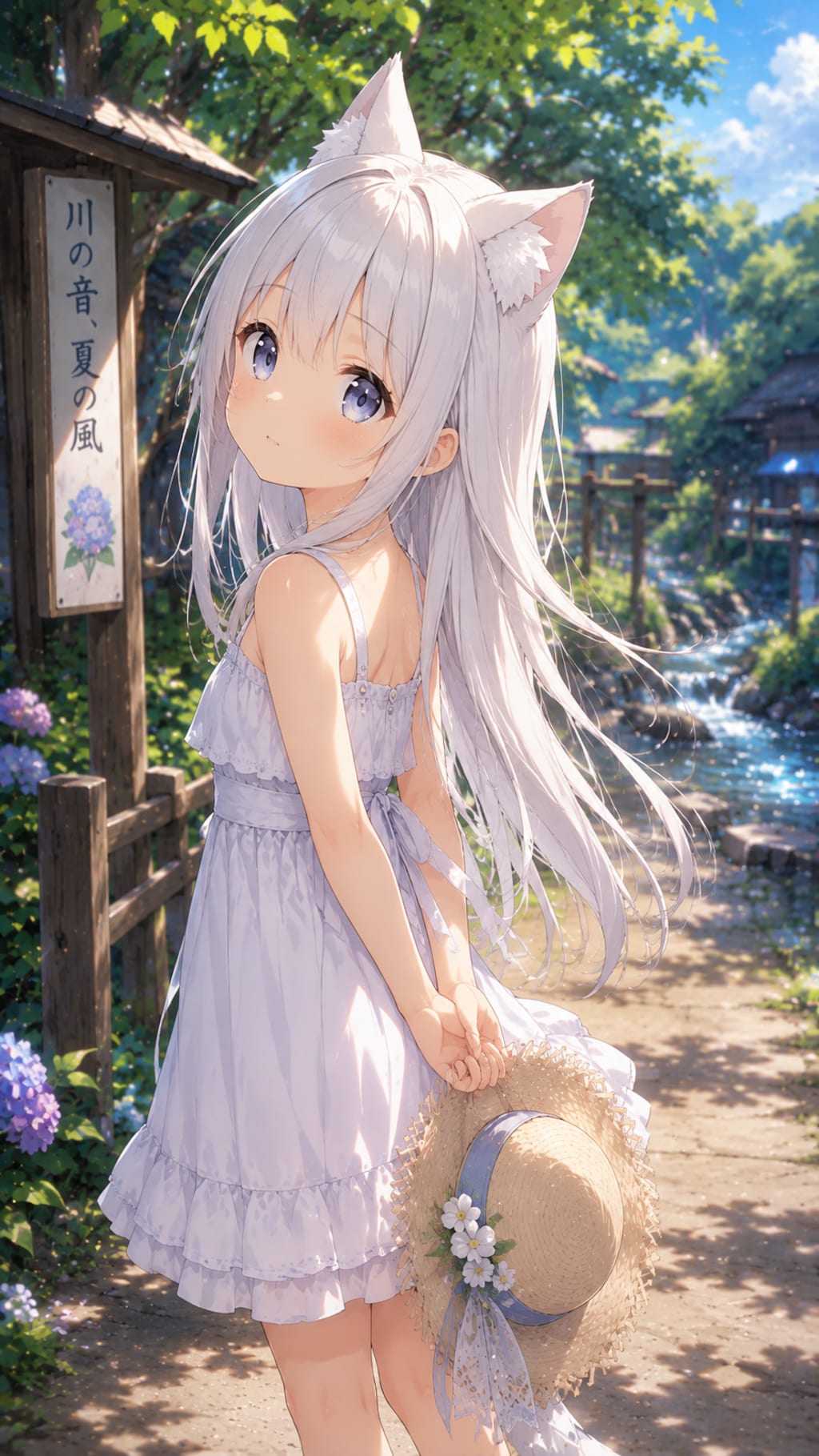 川辺の白い子