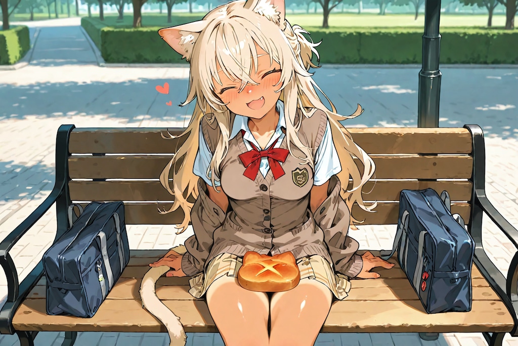 公園でパンを食べる金髪ちゃん