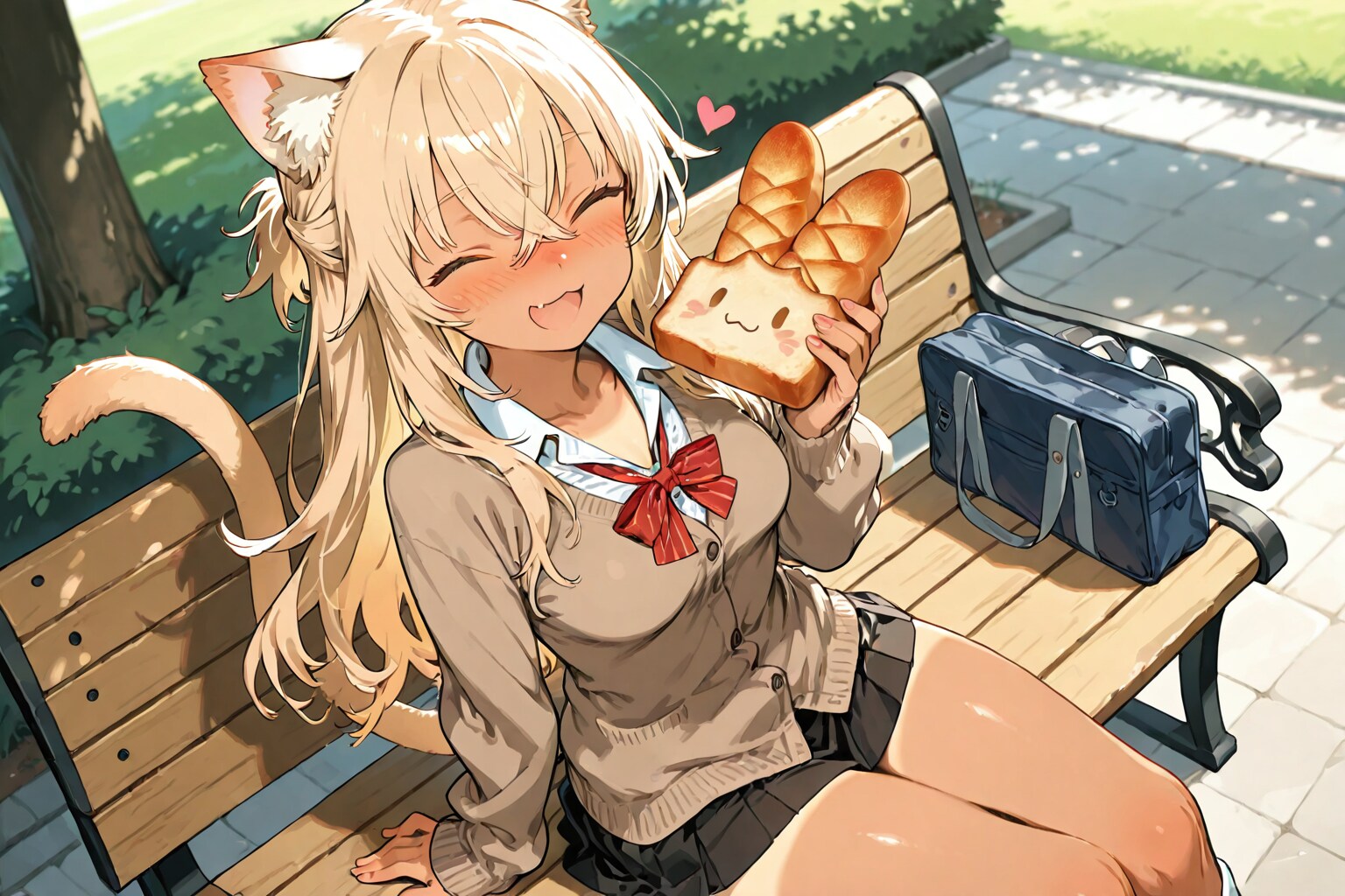 公園でパンを食べる金髪ちゃん | の人気AIイラスト・グラビア