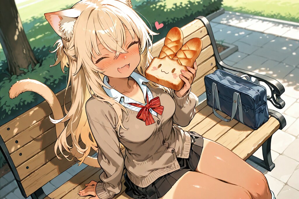 公園でパンを食べる金髪ちゃん