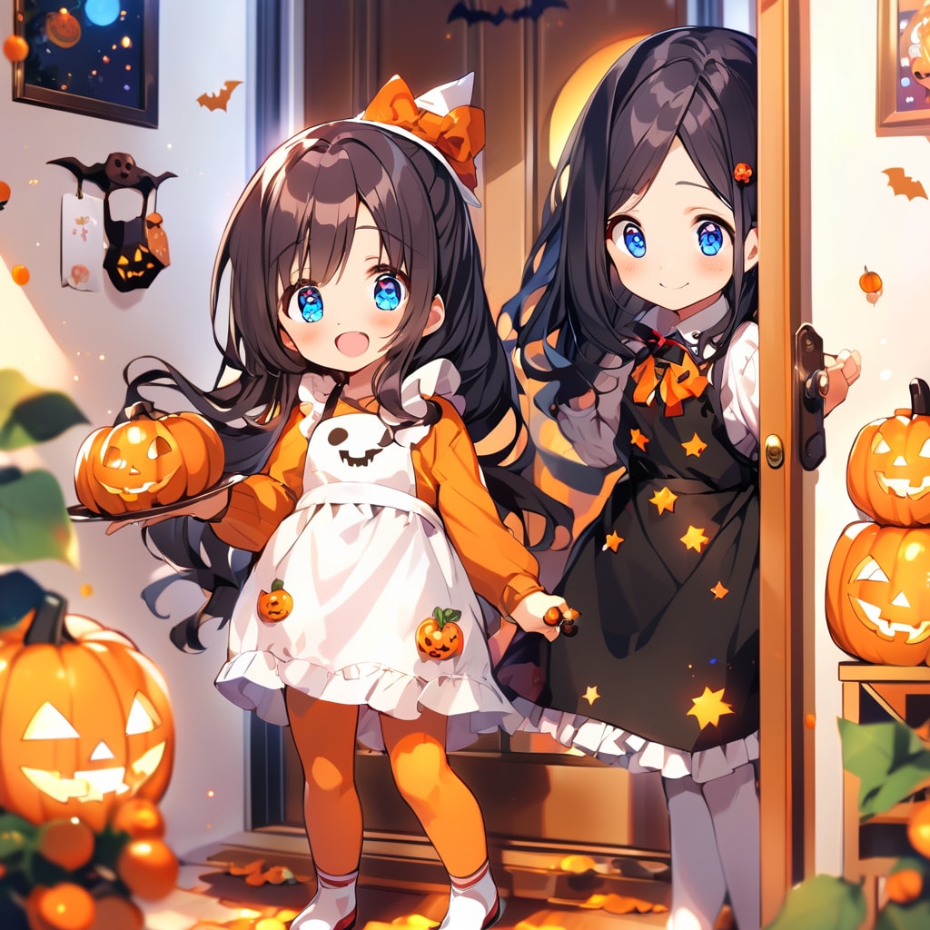 お菓子をもらっている小さな女の子