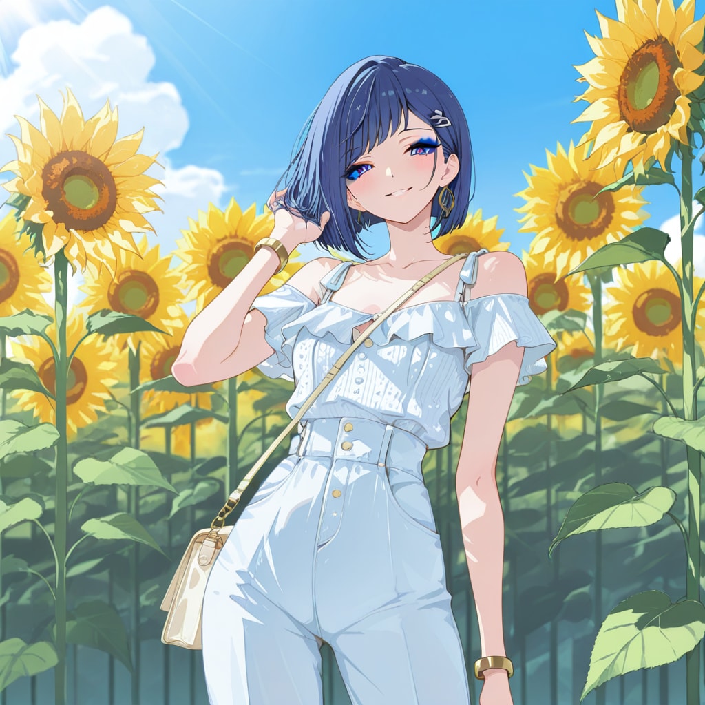 ひまわりとキャンパスモデル | の人気AIイラスト・グラビア