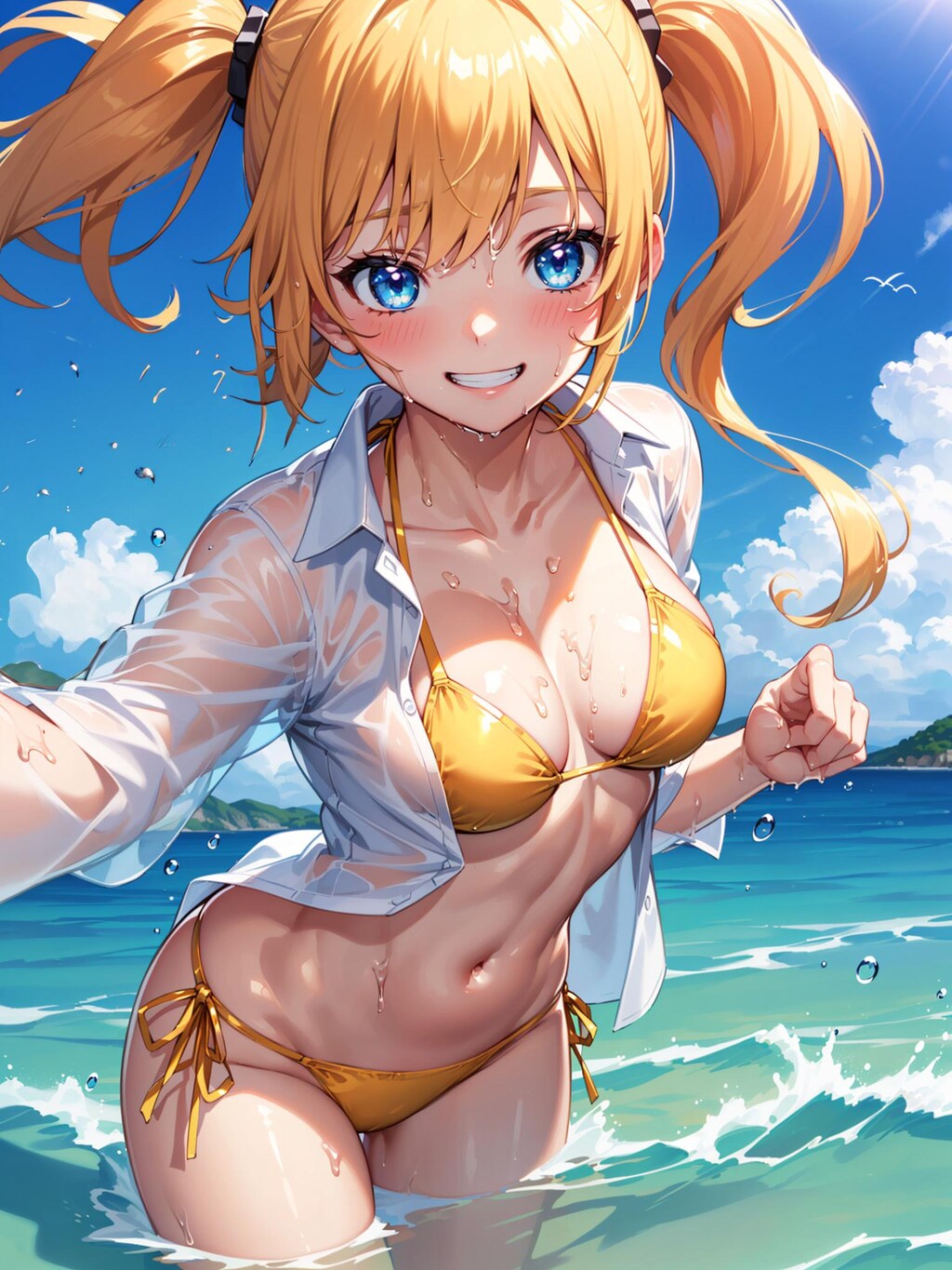海の日は透けシャツ水著