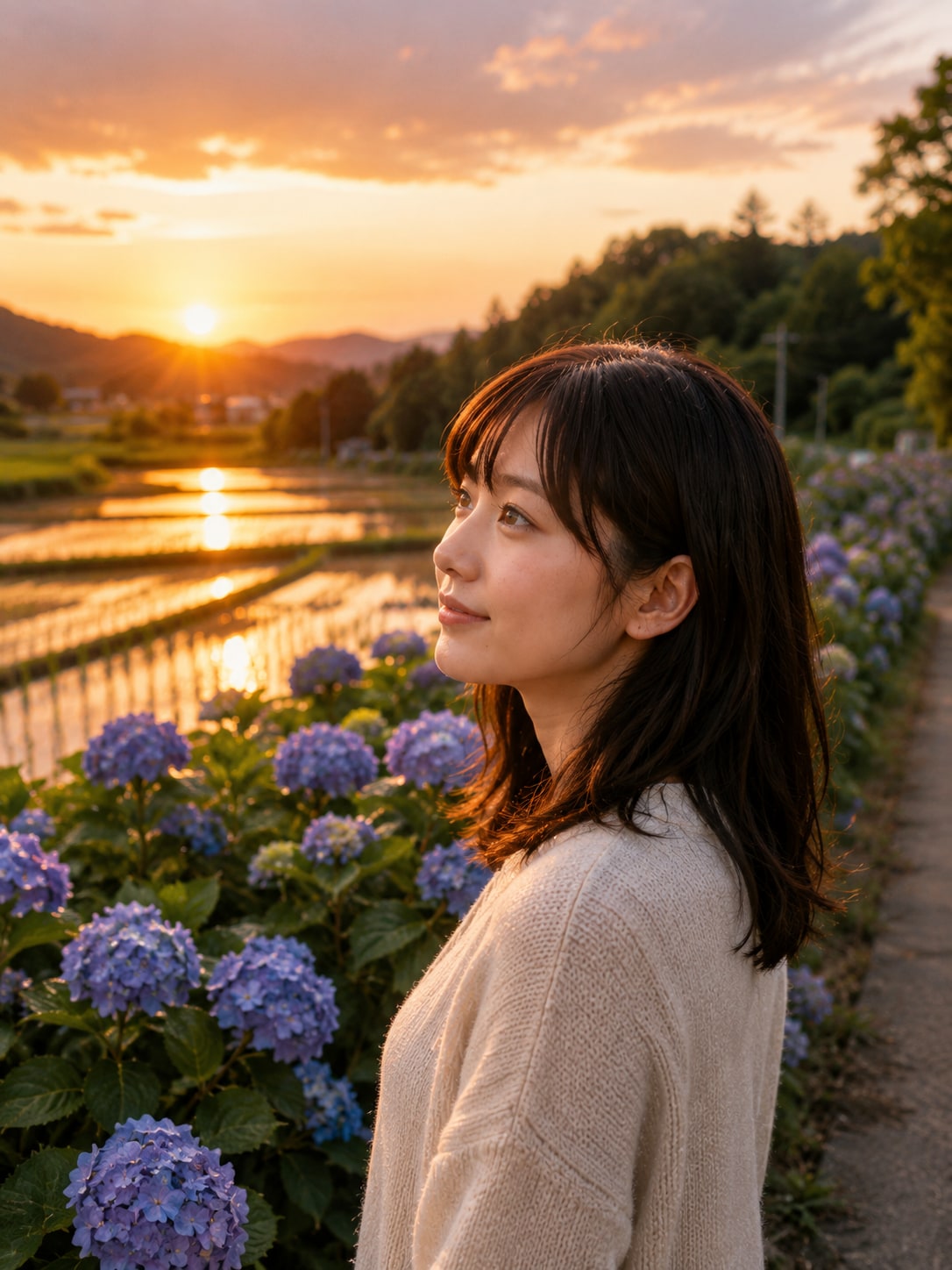 夕方の紫陽花