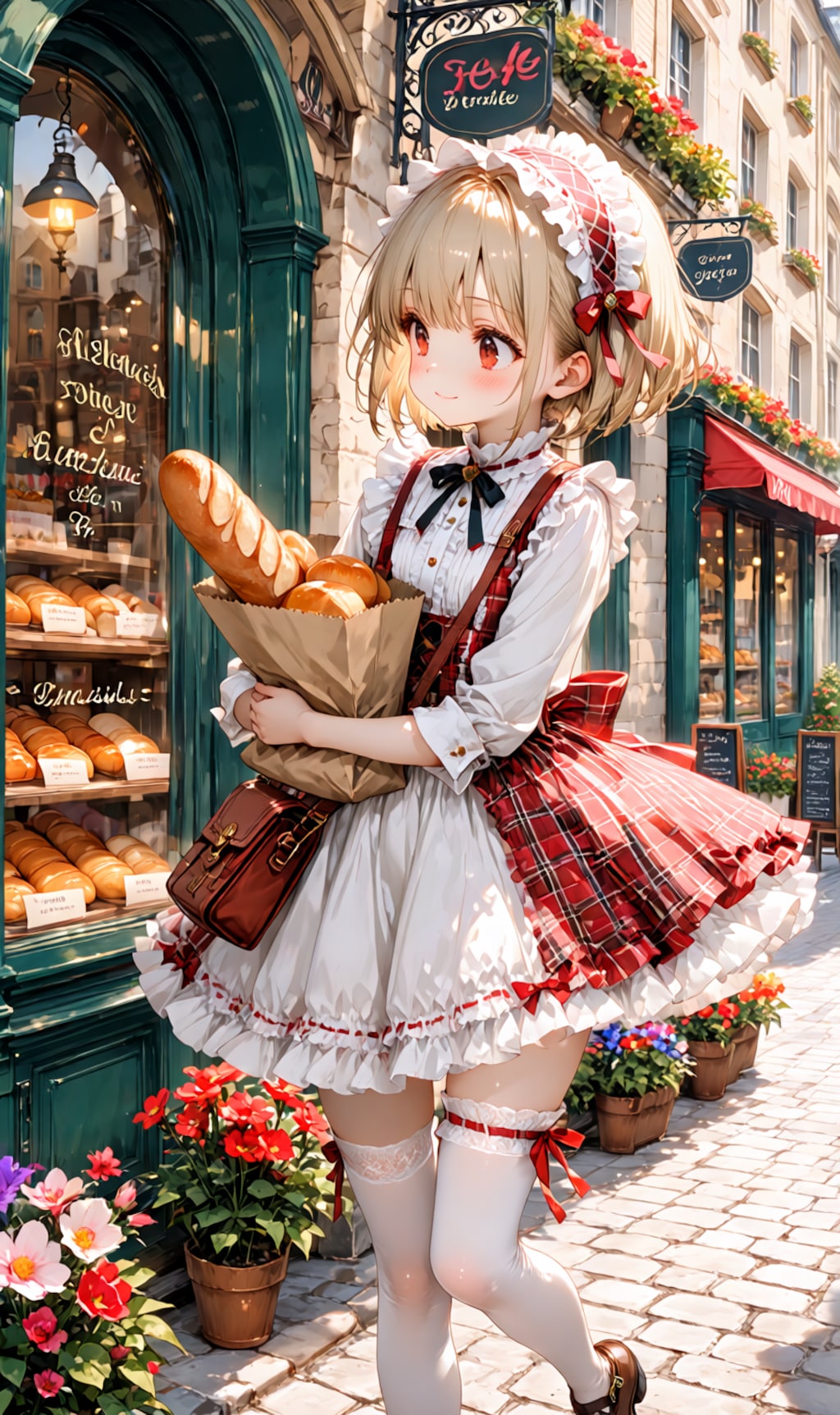 walking along a cobblestone shopping street