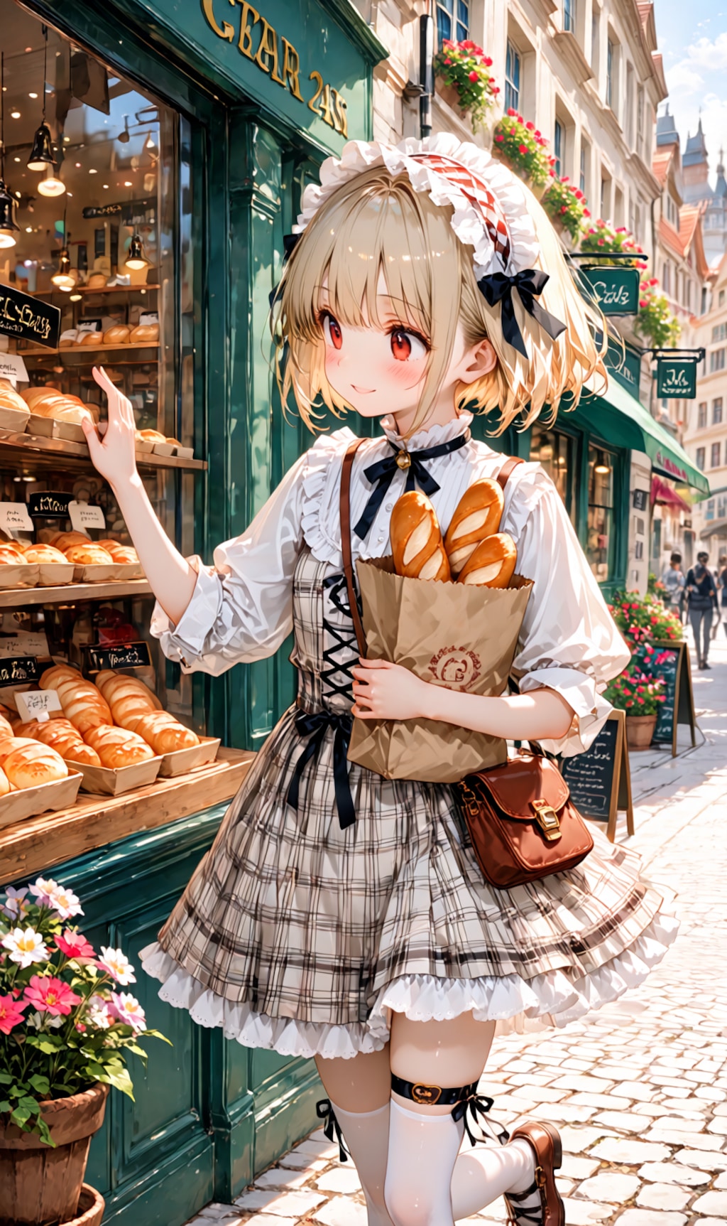 walking along a cobblestone shopping street
