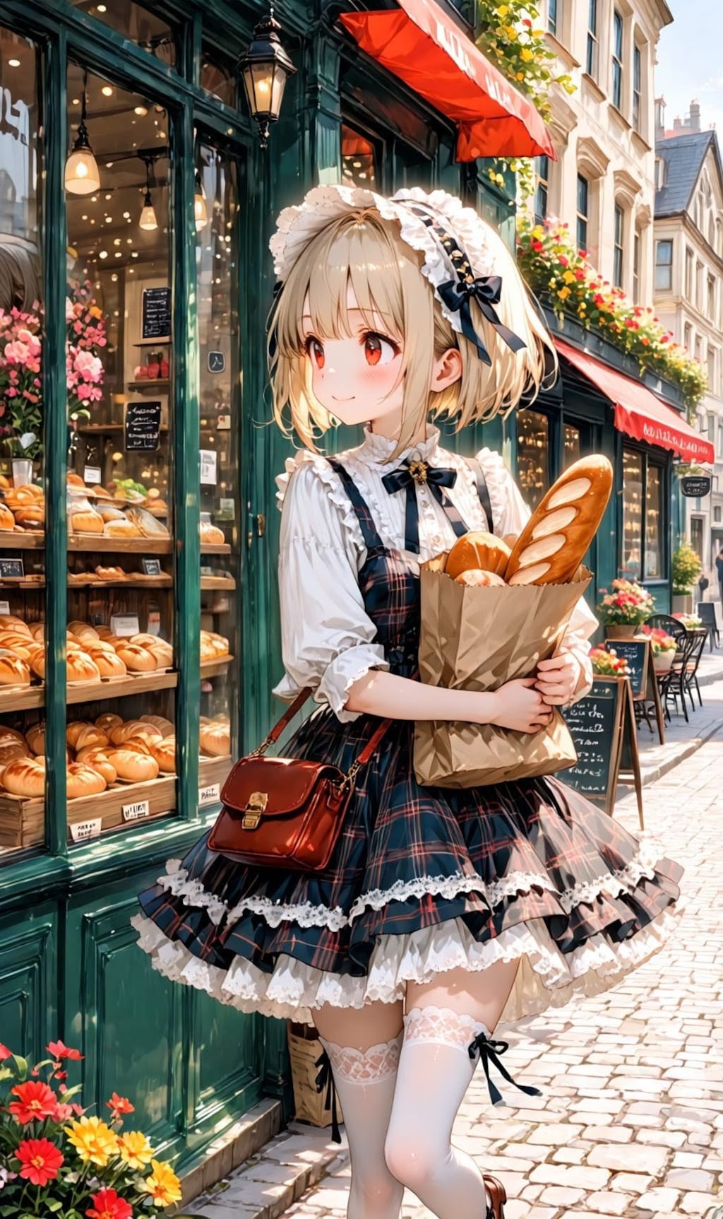 walking along a cobblestone shopping street
