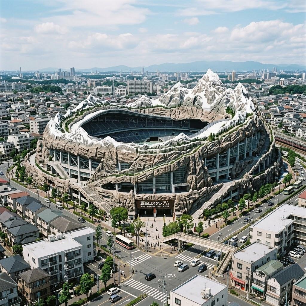 中国風の山のスタジアム