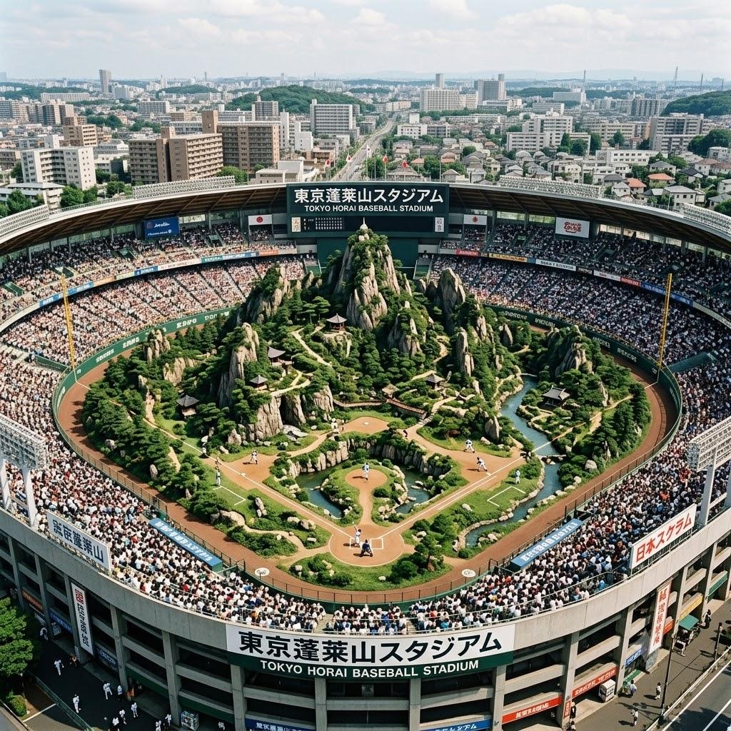 中国風の山のスタジアム