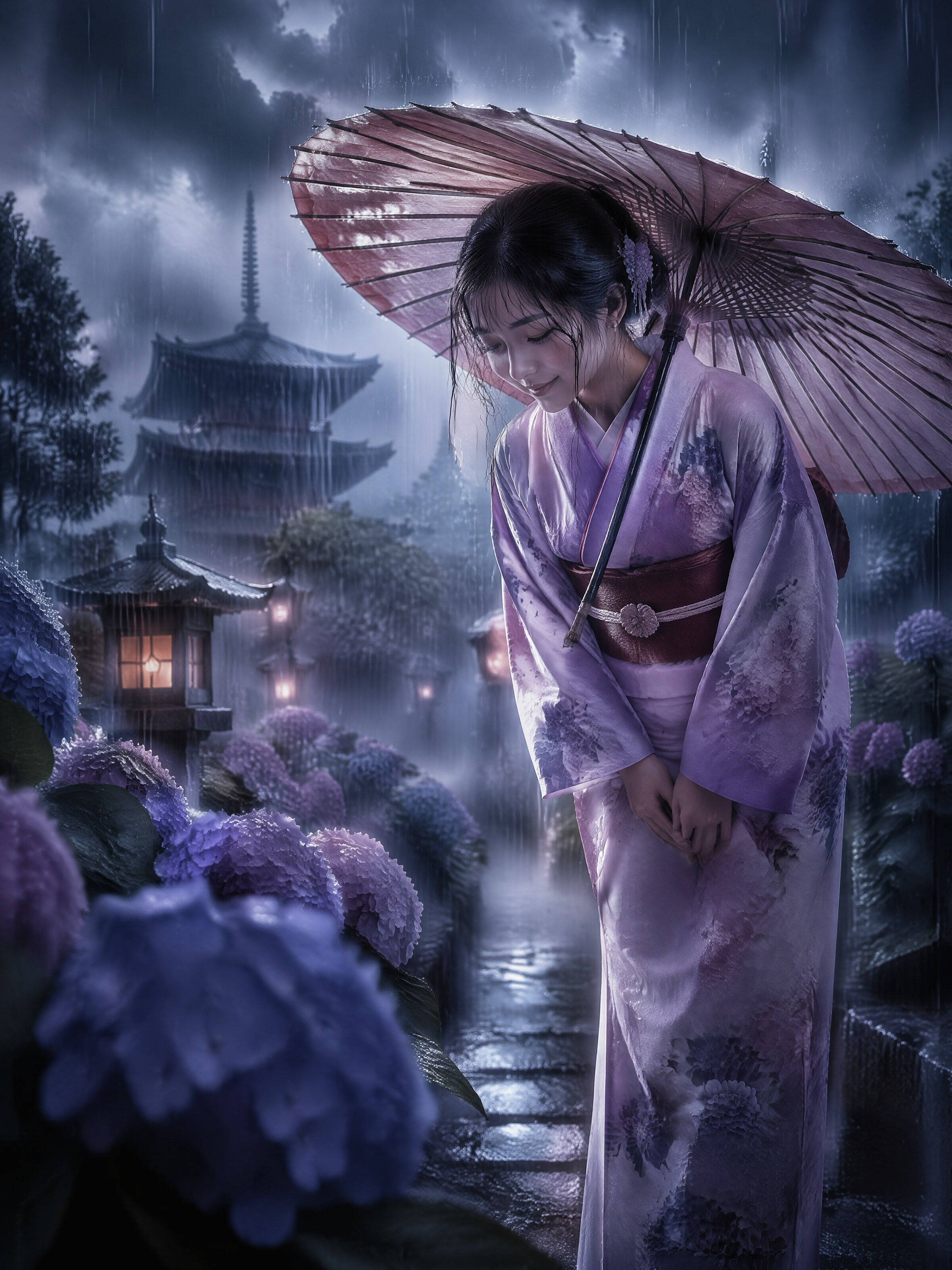 雨と紫陽花 | の人気AIイラスト・グラビア