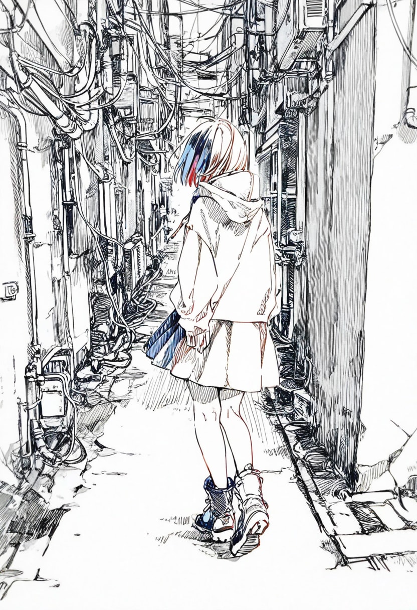 裏路地(線画)(4) | の人気AIイラスト・グラビア