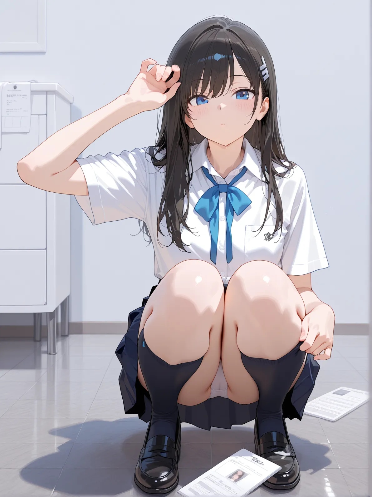 制服JKのパンチラ　しゃがみ
