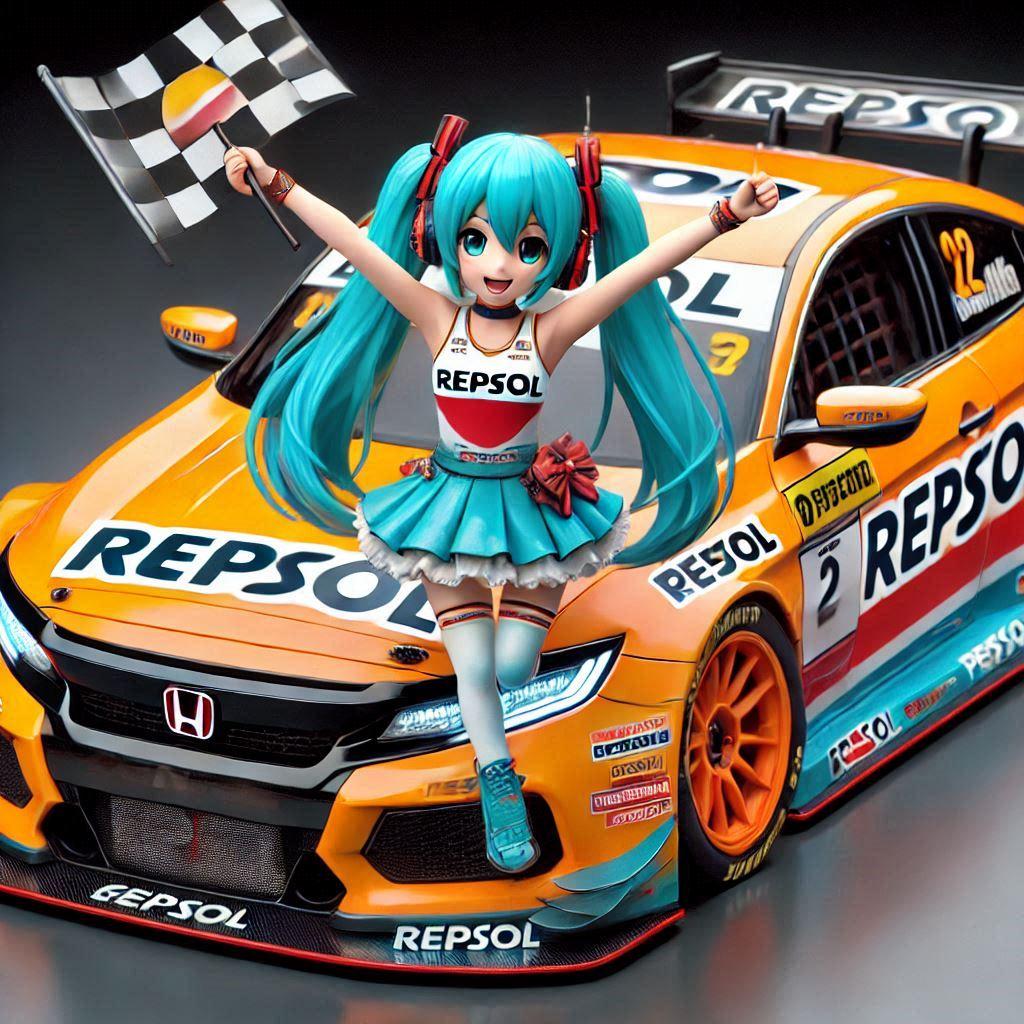 レプソルカラーアコードセダンレーシングカーとチアガール初音ミク | の人気AIイラスト・グラビア