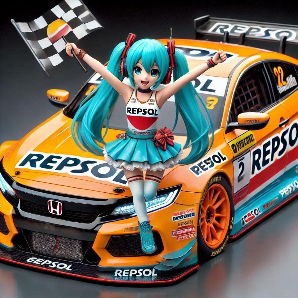 レプソルカラーアコードセダンレーシングカーとチアガール初音ミク