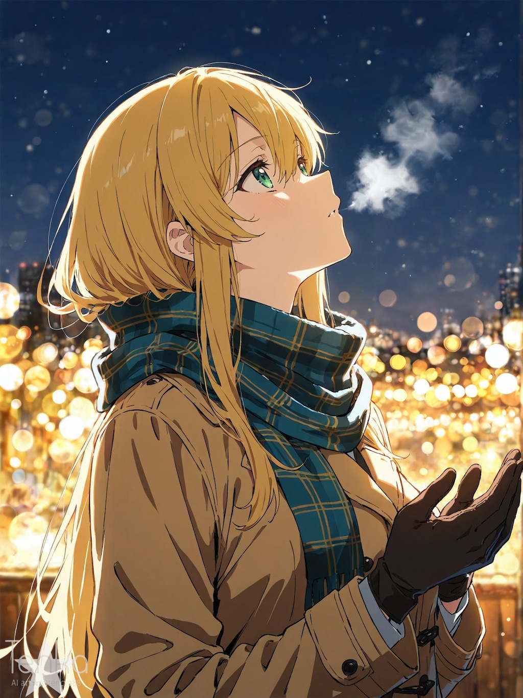 夜を灯す光、雪のひとひら