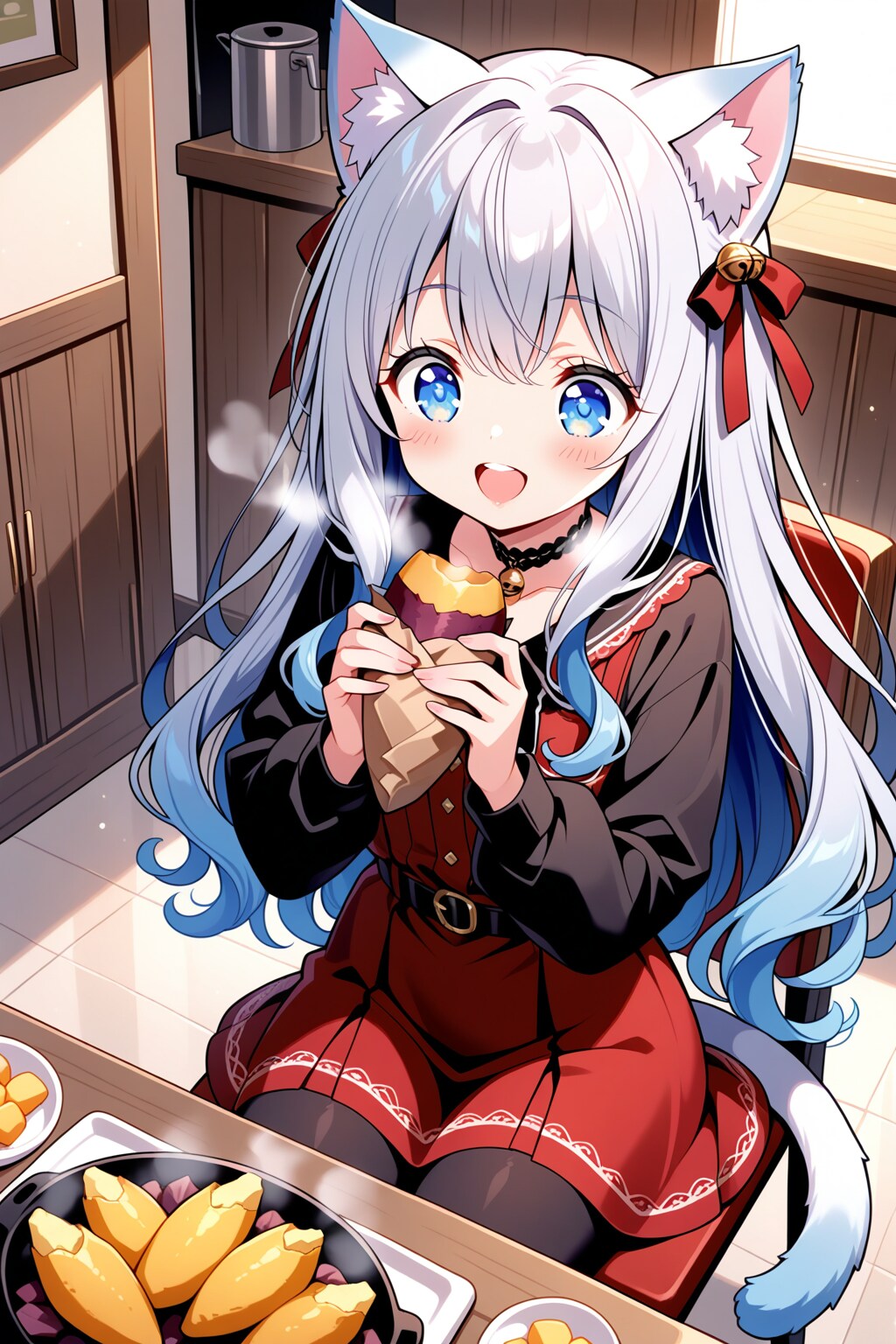 秋の味覚を楽しむうちの子　ユキネ