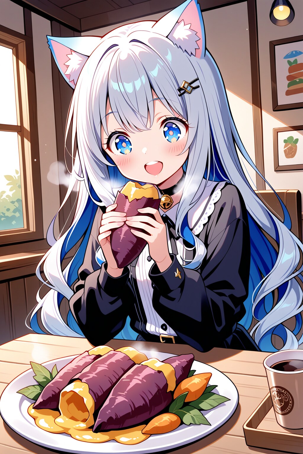 秋の味覚を楽しむうちの子　ユキネ