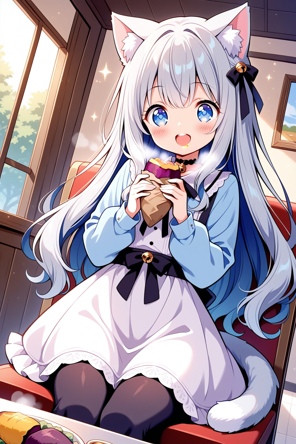 秋の味覚を楽しむうちの子　ユキネ