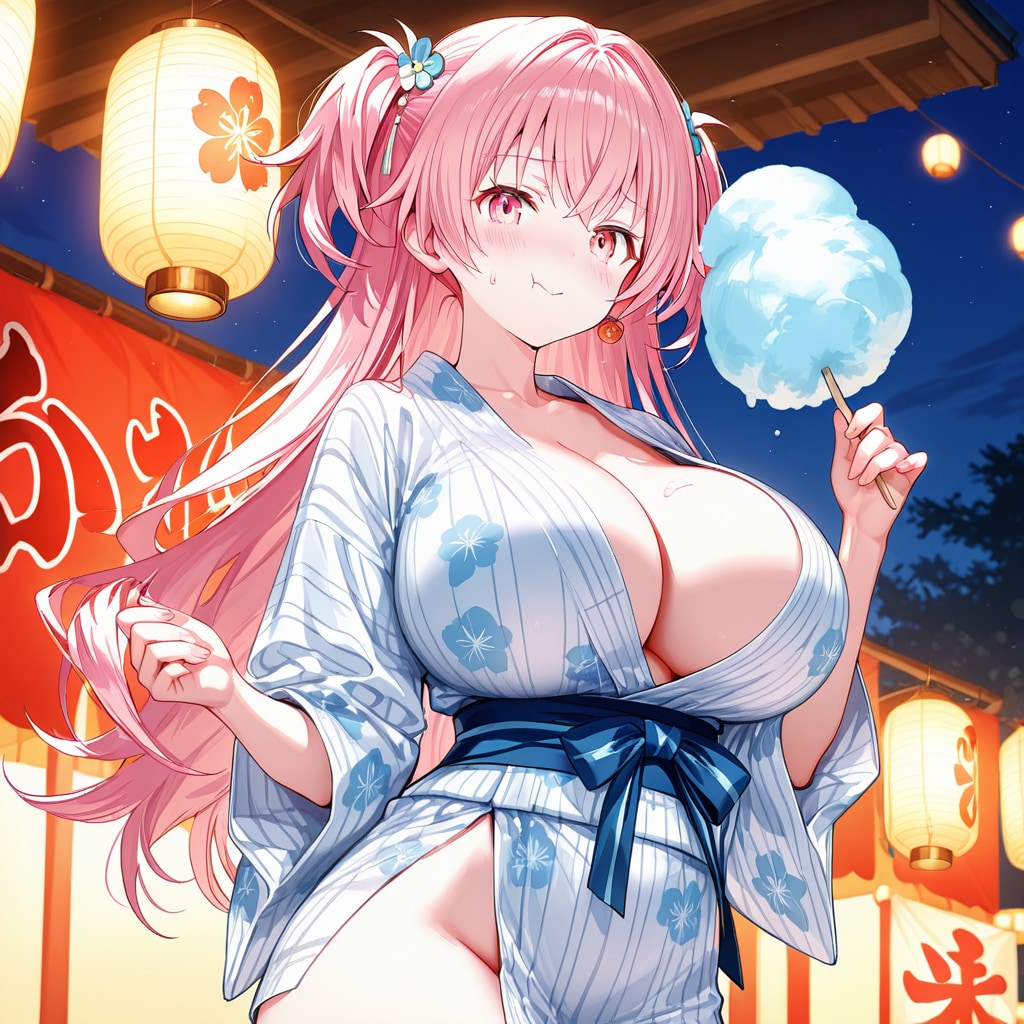夏祭りでわたあめ食べる愛莉
