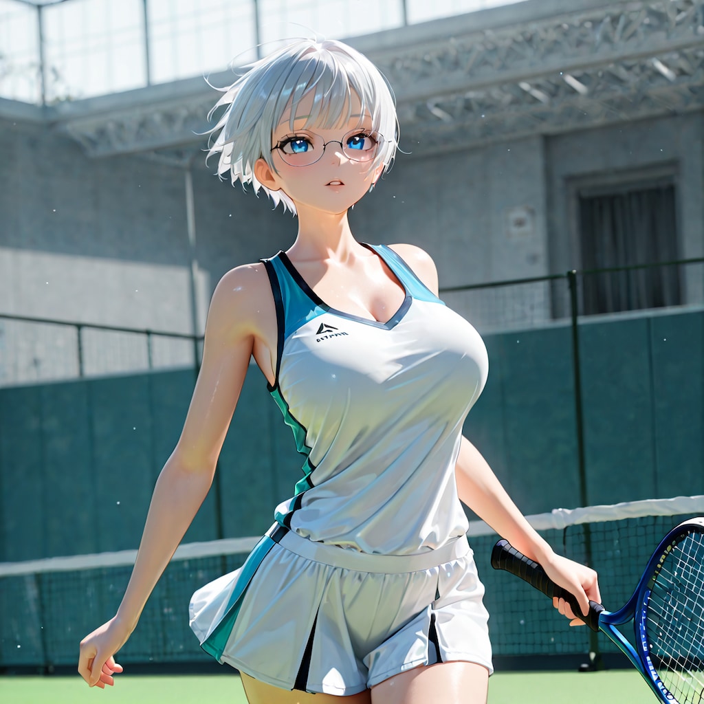 「テニス、難しすぎる！ 胸が揺れるよ！!」
