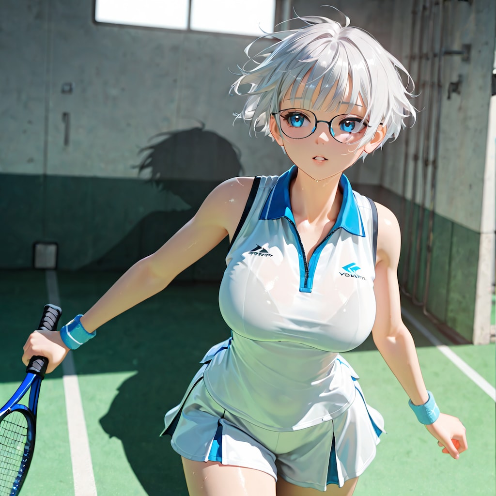 「テニス、難しすぎる！ 胸が揺れるよ！!」