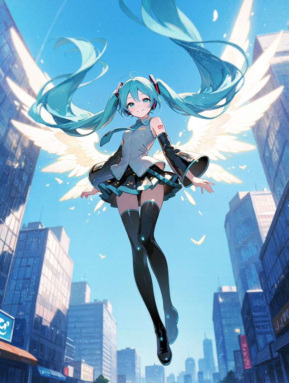 ビル街を飛翔する天使 | の人気AIイラスト・グラビア