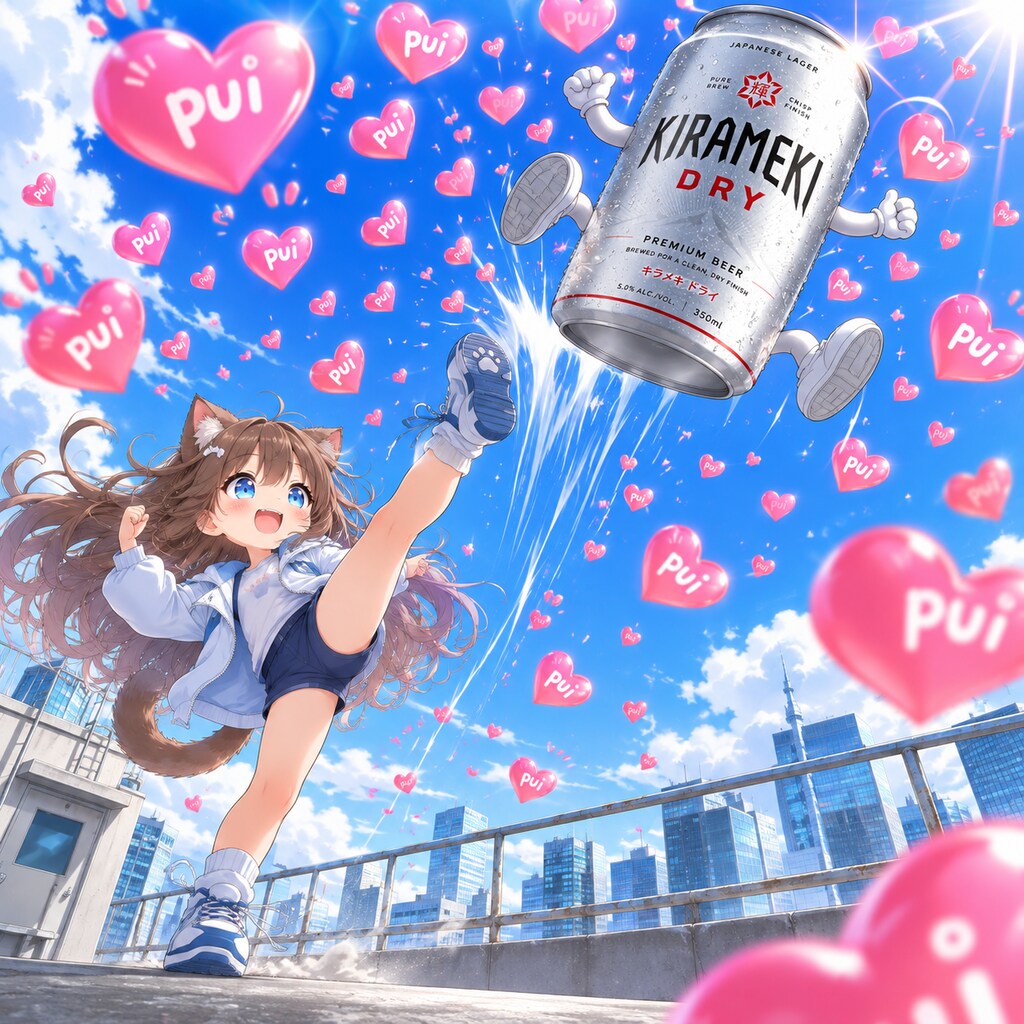 屋上で缶を蹴り上げていいねをばら撒く小さな女の子
