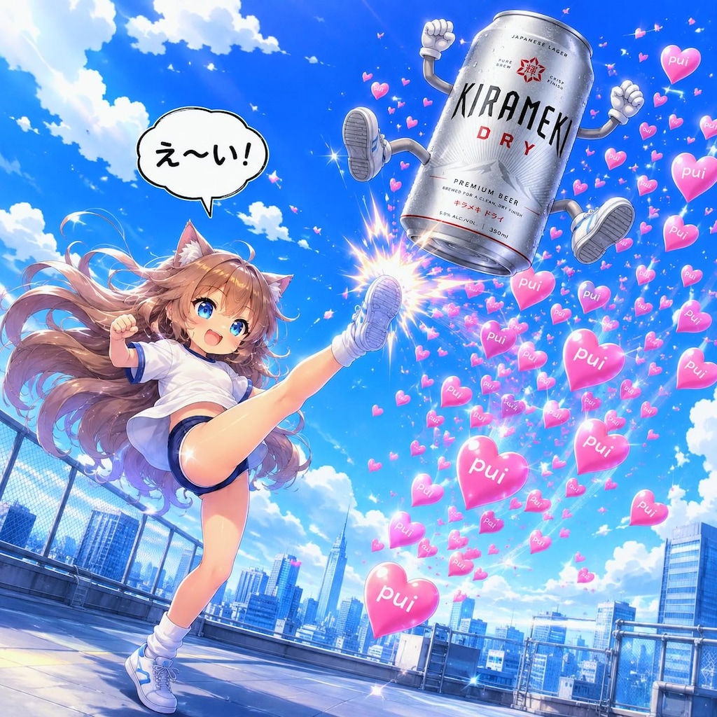 屋上で缶を蹴り上げていいねをばら撒く小さな女の子