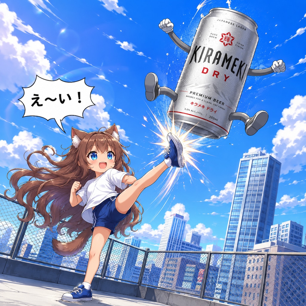 屋上で缶を蹴り上げていいねをばら撒く小さな女の子