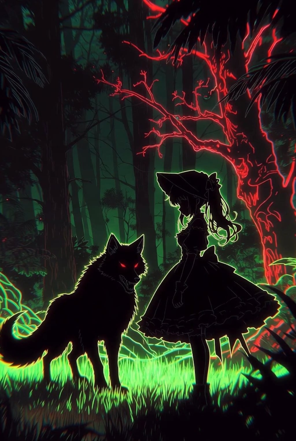 Gothic Lolita Little Red Riding Hood in Forest