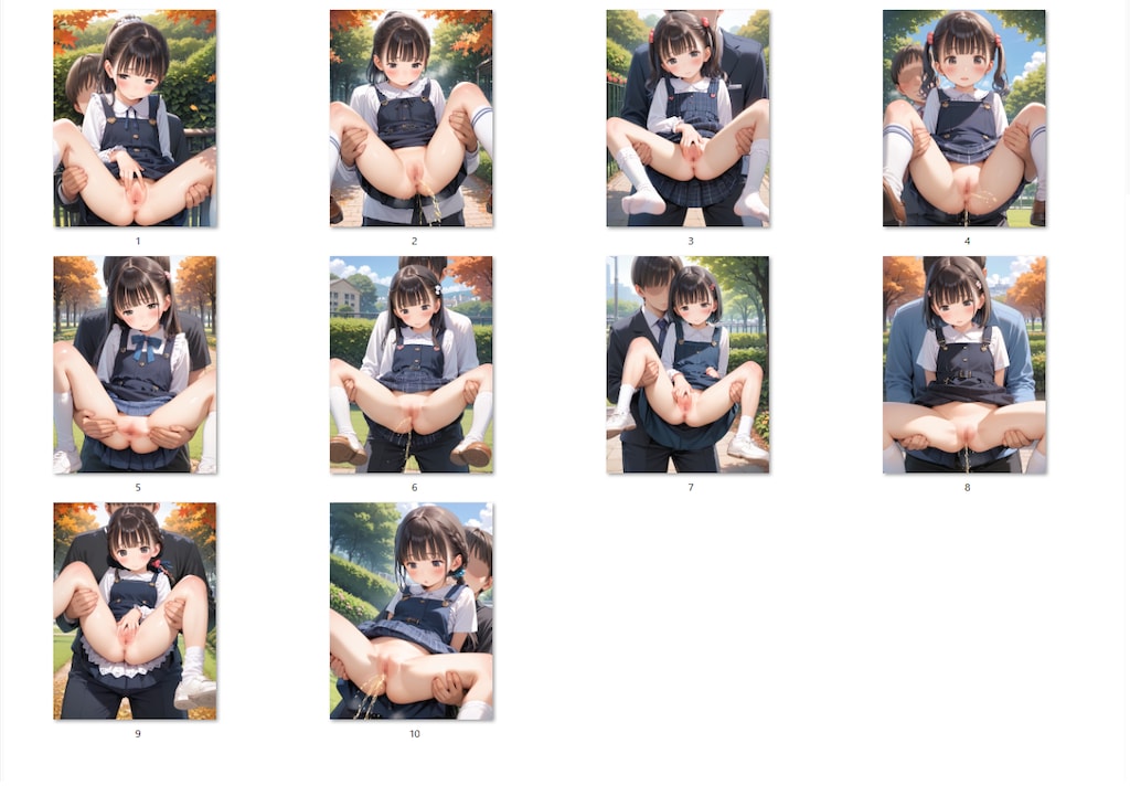 【サンプル】ジャンスカ〇リJ〇ちゃんたちが野外で抱えられながらくぱぁ＆放尿（10枚）