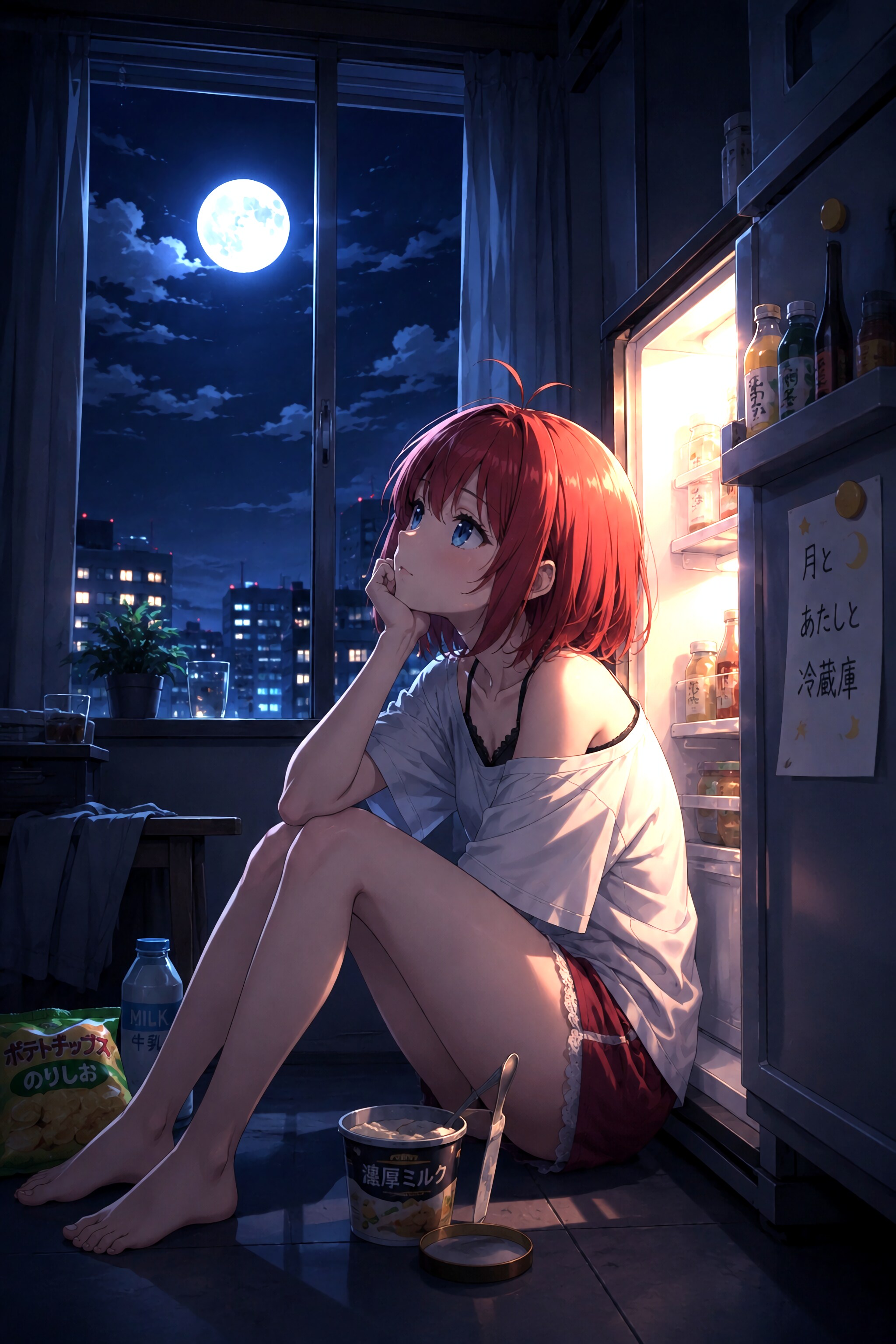 月とあたしと冷蔵庫 | の人気AIイラスト・グラビア