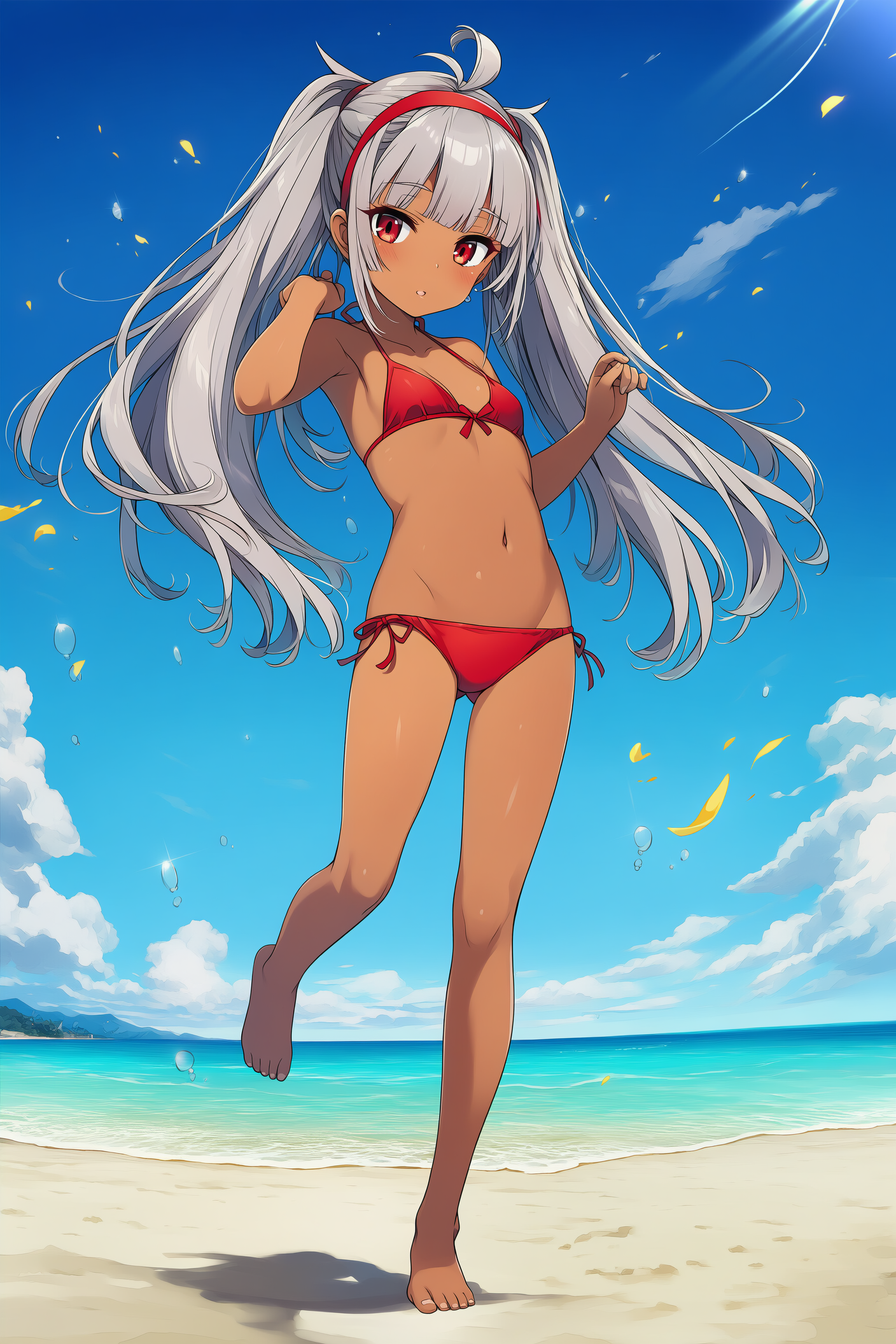 赤ビキニの褐色娘さん