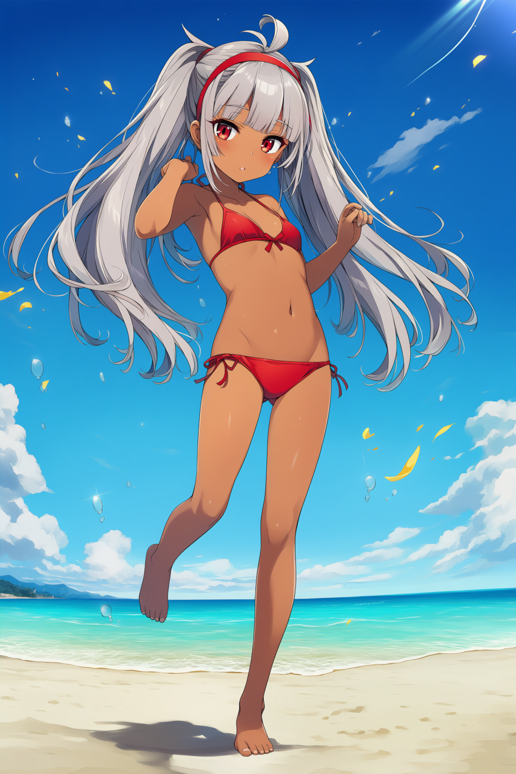 赤ビキニの褐色娘さん