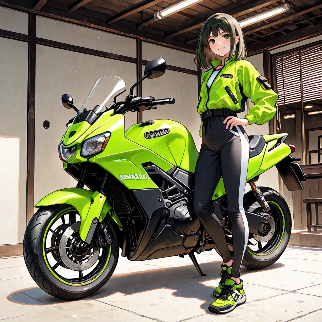 緑色のバイクが好きな彼女 | の人気AIイラスト・グラビア