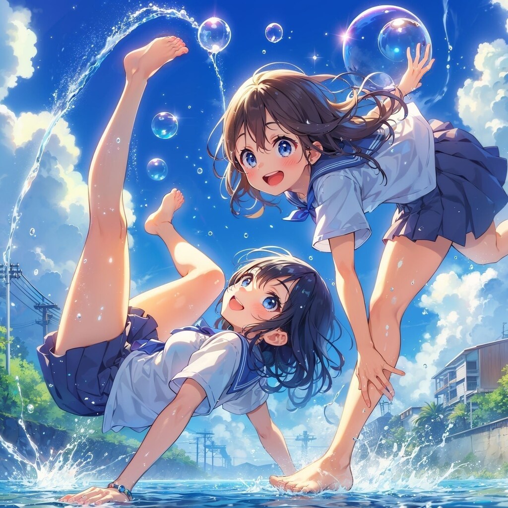 水しぶきと青空