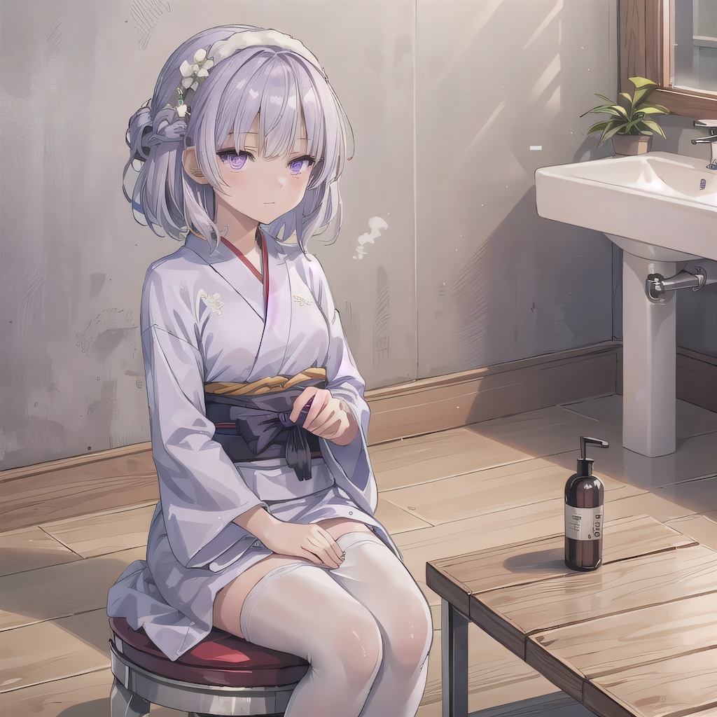 銀髪ボブで着物の少女２